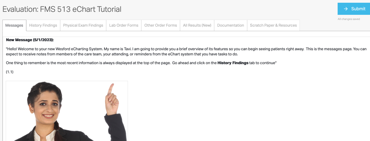 Simcapture eChart landing page with orientation to page layout hotspot