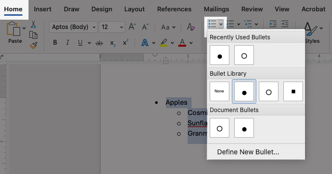 Highlighted area shows location of dropdown list style menu on the home screen.